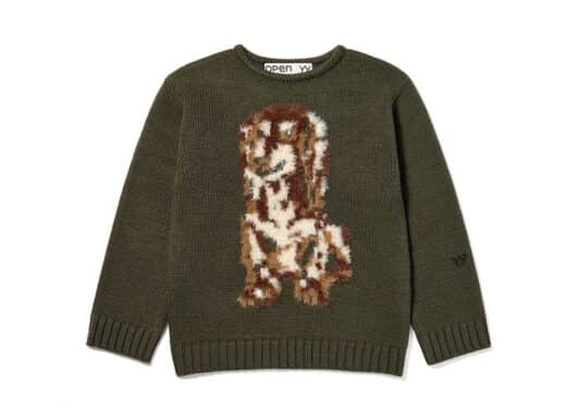 Open Yy Shaggy Jacquard Dog Sweater Khaki
