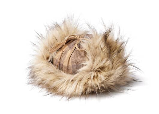 Open Yy Tartan Faux Fur Earflap Cap Beige Back View