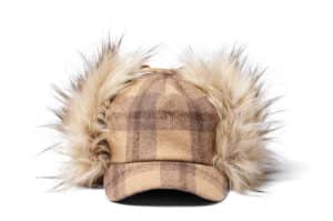 Open Yy Tartan Faux Fur Earflap Cap Beige Front View
