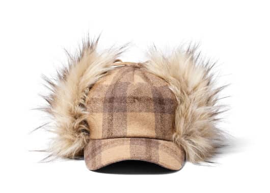 Open Yy Tartan Faux Fur Earflap Cap Beige Front View