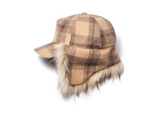 Open Yy Tartan Faux Fur Earflap Cap Beige Side View