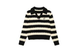 Rolarola Collar Stripe Boarder Knit White Black