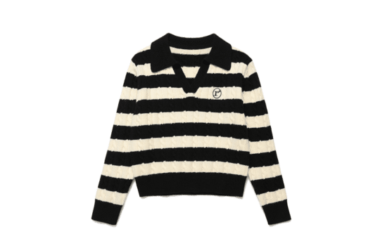 Rolarola Collar Stripe Boarder Knit White Black