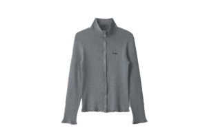 Rolarola High Neck Frill Knit Cardigan Gray