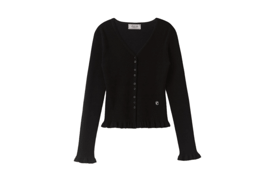 Rolarola V Neck Ruffle Cardigan Black