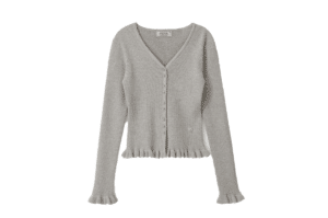 Rolarola V Neck Ruffle Cardigan Gray