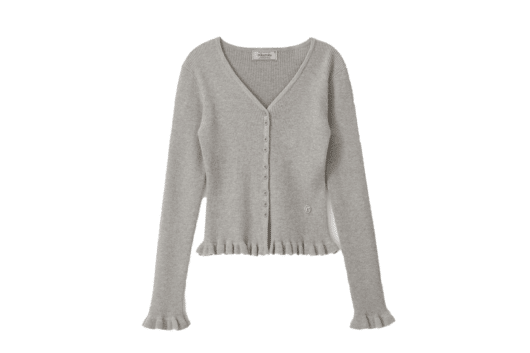 Rolarola V Neck Ruffle Cardigan Gray