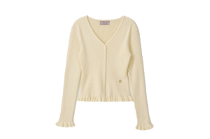 Rolarola V Neck Ruffle Cardigan Ivory