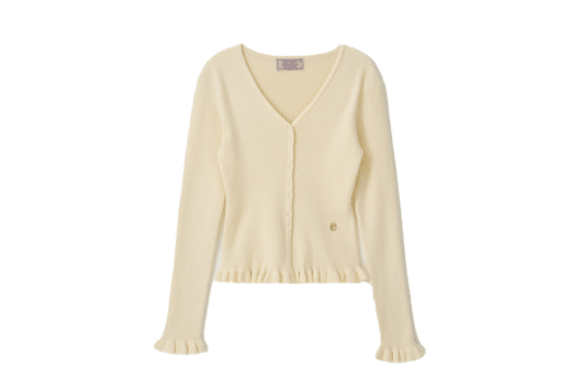 Rolarola V Neck Ruffle Cardigan Ivory