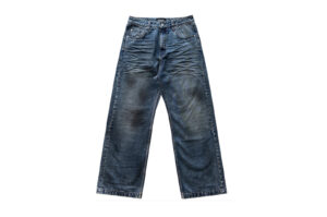 UNKNOWNWORLD Distressed Three Dimensional Wrinkled Slim Jeans Blue