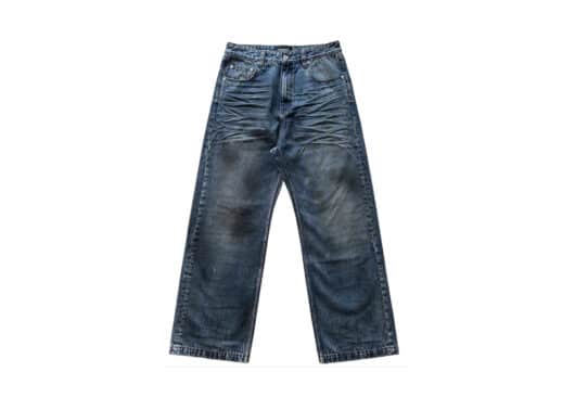UNKNOWNWORLD Distressed Three Dimensional Wrinkled Slim Jeans Blue
