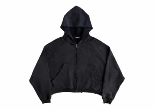 UNKNOWNWORLD Distressed Zip-Up Hoodie Black