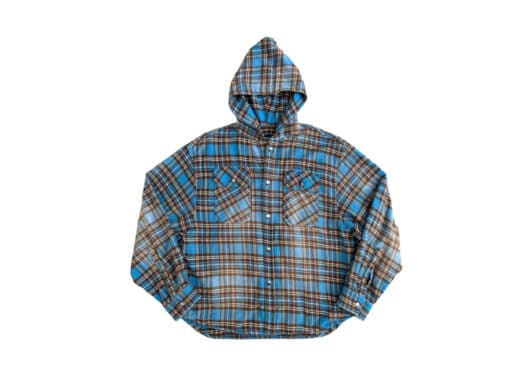 UNKNOWNWORLD Flannel plaid Distressed Hooded Jacket Blue