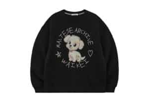 Wai Kei Drawing Maltese Man to Man Crewneck Black