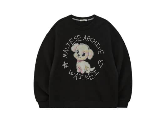 Wai Kei Drawing Maltese Man to Man Crewneck Black