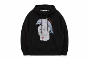 Wai Kei Watercolor Puppy Dolphin Jumping Hoodie Black