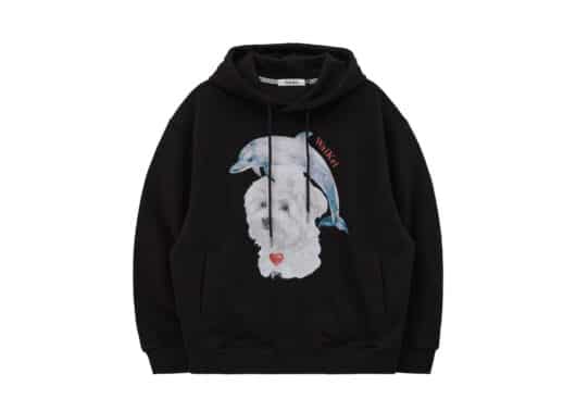 Wai Kei Watercolor Puppy Dolphin Jumping Hoodie Black