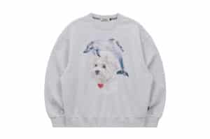 Wai Kei Watercolor Puppy Dolphin Jumping Man to Man Crewneck Melange White