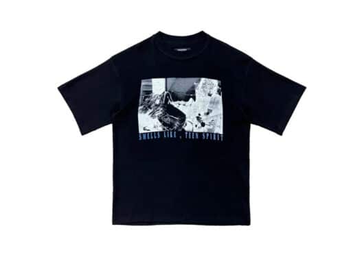 UNKNOWNWORLD Nirvana Print Unisex Loose Dropped Shoulder Tee Black