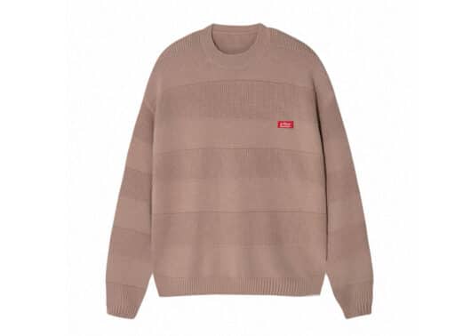 A Few Good Kids Retro Small Logo Striped Knit Crewneck Khaki