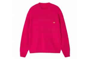 A Few Good Kids Retro Small Logo Striped Knit Crewneck Rose Red