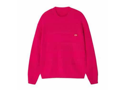 A Few Good Kids Retro Small Logo Striped Knit Crewneck Rose Red