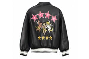 A Few Good Kids Star Angel Embroidered Leather Jacket Black