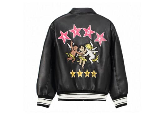 A Few Good Kids Star Angel Embroidered Leather Jacket Black