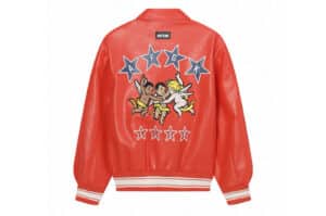 A Few Good Kids Star Angel Embroidered Leather Jacket Red