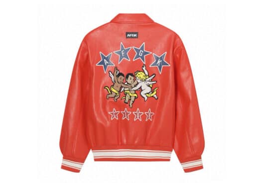 A Few Good Kids Star Angel Embroidered Leather Jacket Red