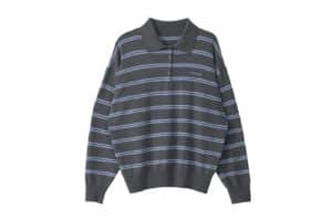 Rolarola Loose Fit Collar Stripe Knit Deep Gray