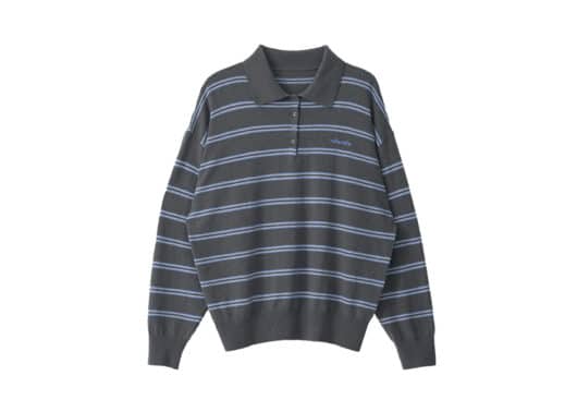Rolarola Loose Fit Collar Stripe Knit Deep Gray
