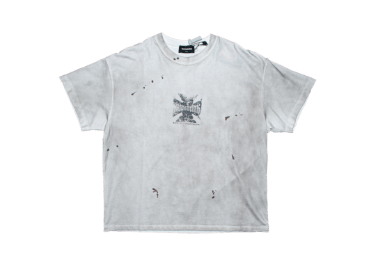 Haonanhuang Cross Printed Vintage Boxy Tee White H593