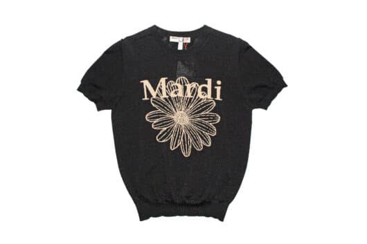Mardi Mercredi Mardi Flower Knit Tophalf Sleeve Black Beige