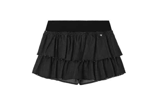 Ronron Cancan Ruffle Banding Denim Pantskirt Black