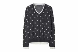 Ronron Dot Pattern Layered Knit Cardigan Charcoal White