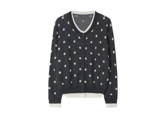 Ronron Dot Pattern Layered Knit Cardigan Charcoal White
