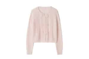Ronron Handmade Flower Scotch Knit Cardigan Soft Pink