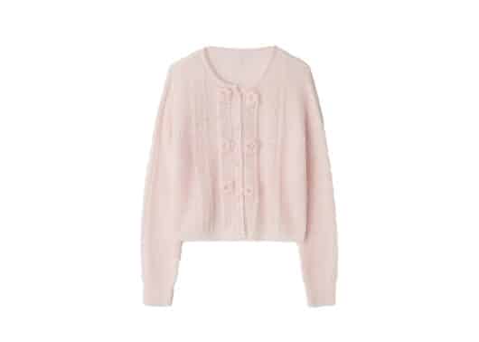 Ronron Handmade Flower Scotch Knit Cardigan Soft Pink