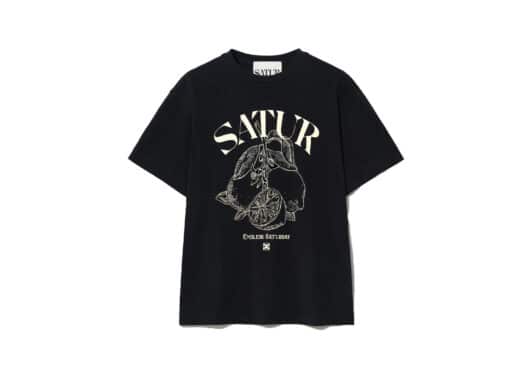 Satur Capri Citron Drawing Summer Graphic Tee Classic Black (W)