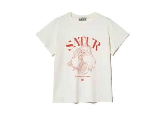 Satur Capri Citron Drawing Summer Graphic Tee Cream Orange (W)