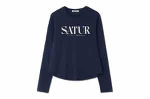 Satur Signature Logo Cotton Long Sleeve Classic Navy