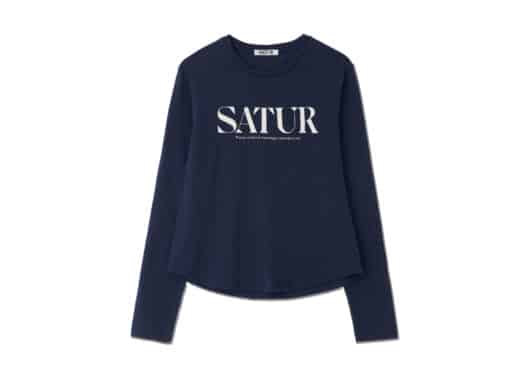 Satur Signature Logo Cotton Long Sleeve Classic Navy