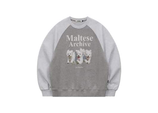 Wai Kei Maltese Archive Raglan Man to Man Crewneck Grey