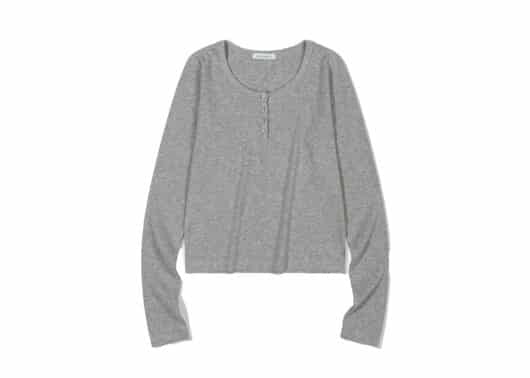 Low Classic Henry-Neck Long Sleeve Tee Melange Grey