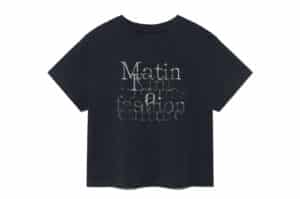 Matin Kim Dusty Typo Graphic Crop Top Charcoal TS077
