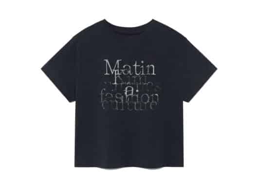 Matin Kim Dusty Typo Graphic Crop Top Charcoal TS077