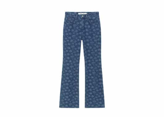 Matin Kim Flower Pattern Flare Denim Pants Blue DN024