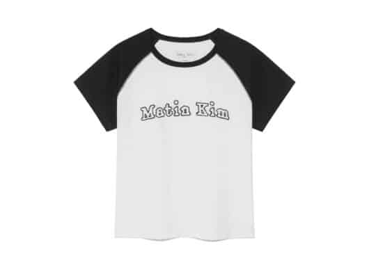 Matin Kim Flower Stitch Raglan Logo Top Black TS049