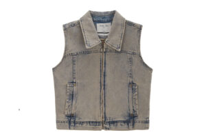 Matin Kim Slim Zip Up Denim Vest Beige VT004